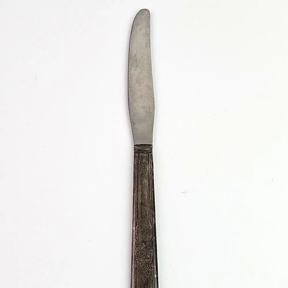 Vintage Silverplate Knife Set of 3 Elegant Floral Leaf Vertical Lines